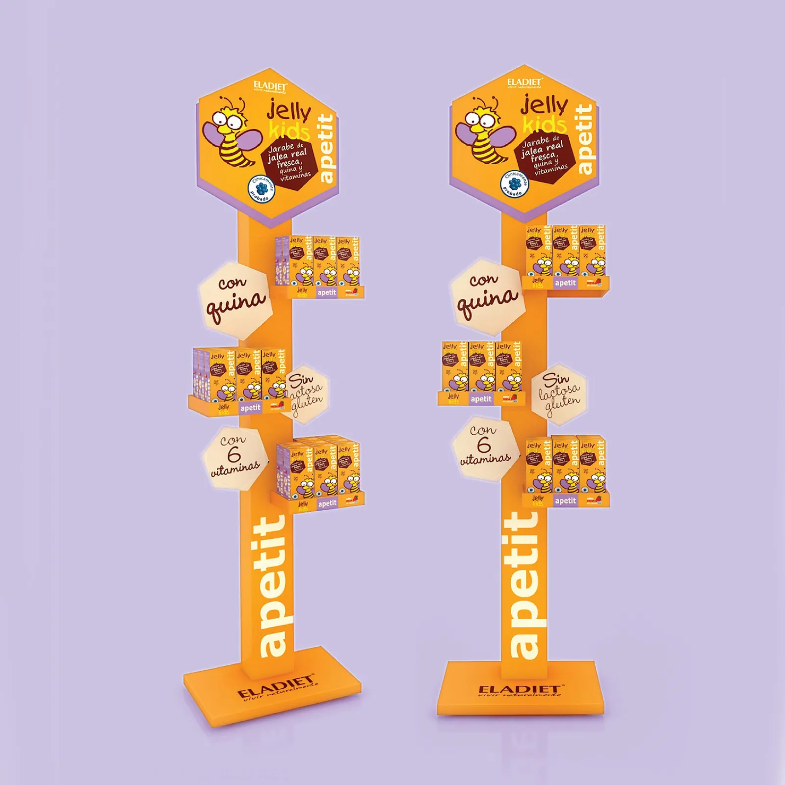 Floorstand de cartón de Jelly Kids con producto en baldas